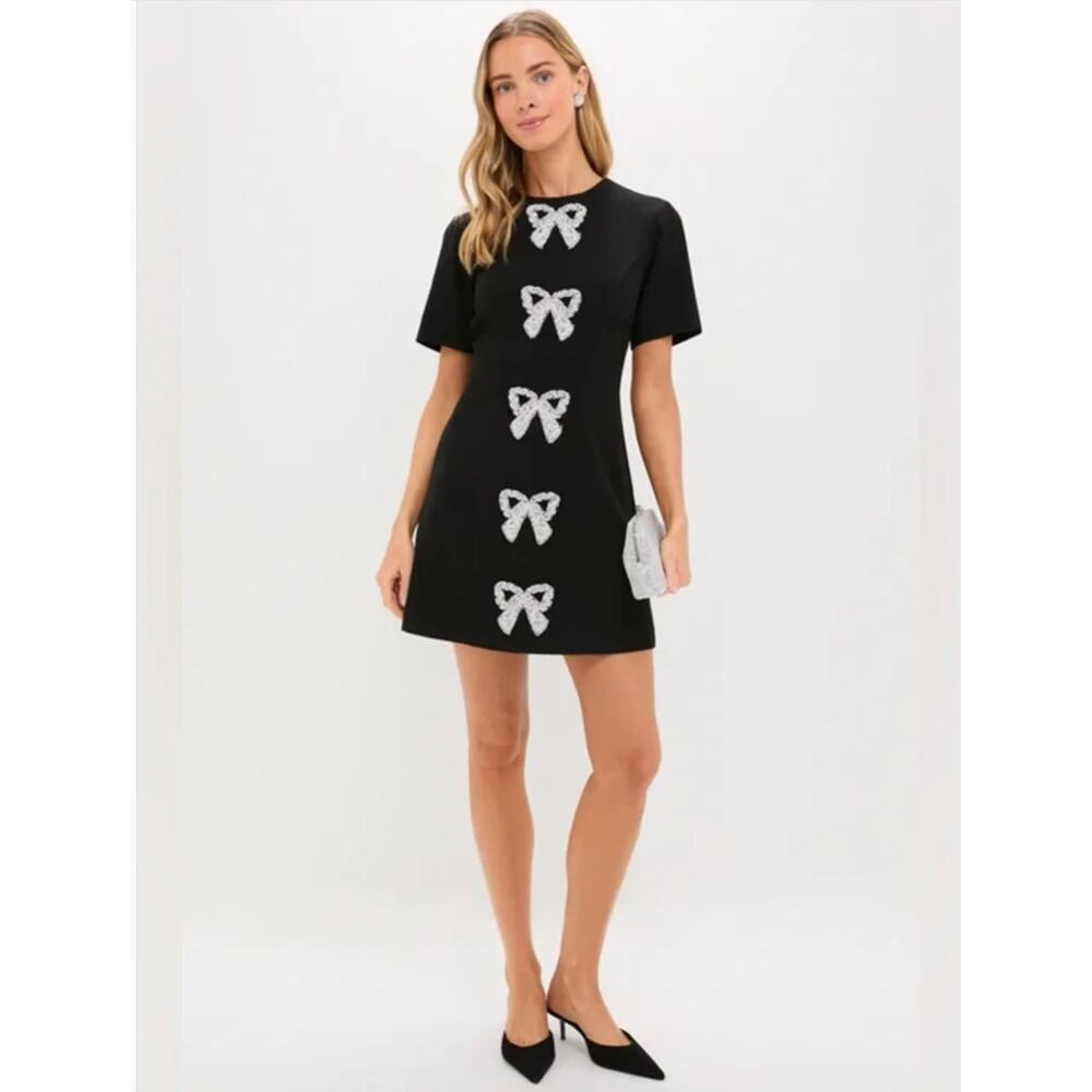 Tuckernuck Hyacinth House Beaded Bows Bernadette Mini Dress Black Size Small